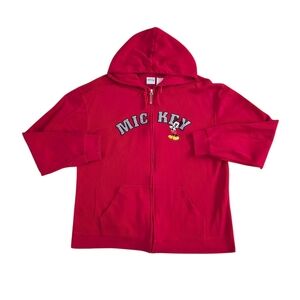 Disney Red Mickey Womens Hoodie Embroidered Full Zip Size L